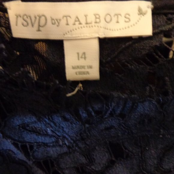 RSVP BY TALBOTS CREPE AND LACE COCKTAIL DRESS SZ 14 NAVY BLUE - Picture 8 of 8